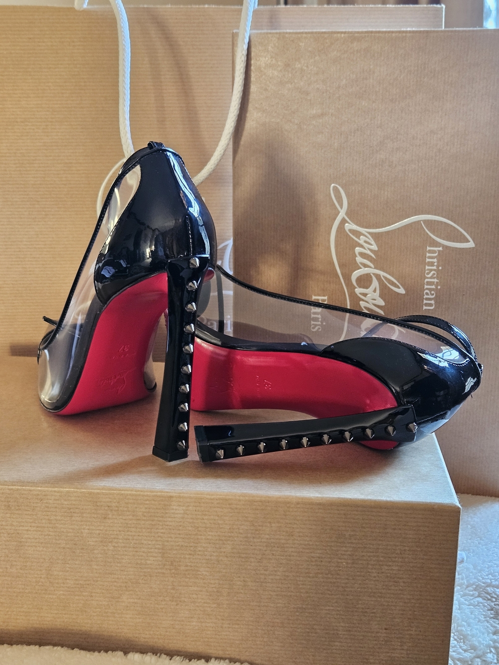 Christian Louboutin Debout Condorapik 100 Spike Pumps Black & Red EU 37